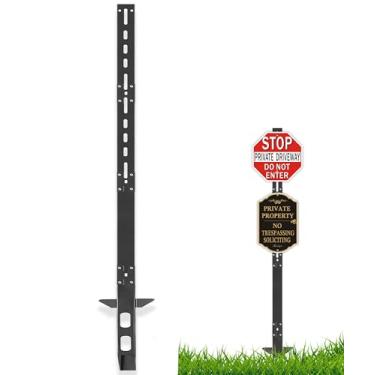 Imagem de Estacas de sinalização de jardim resistentes de 1,82 m - Postes de metal para gramado de 1,8 m de altura, para eventos ao ar livre, estacionamento, garagem, bar, placas de gramado, preto, 1 peça