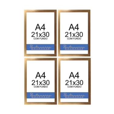 Imagem de Kit 04 Molduras A4 Certificado Diploma Quadro Foto Sem Vidro Dourado