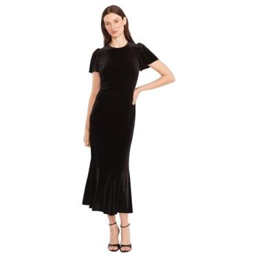 Imagem de Maggy London Vestido feminino midi de veludo com mangas esvoaçantes e silhueta de sereia, Preto, 50