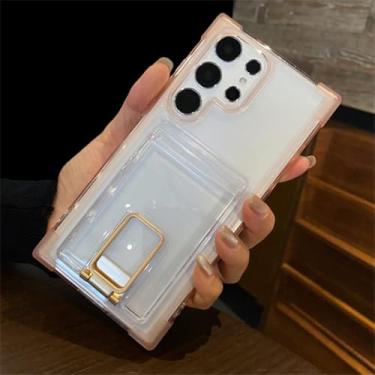 Imagem de Capa para Samsung S23Ultra de luxo, fosca, transparente, com compartimentos para carteira, suporte para cartão, capa à prova de choque (para Samsung S23Ultra/rosa)