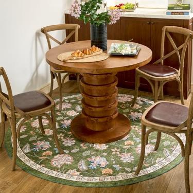 Imagem de jinchan Tapete redondo floral de 1,8 m para sala de jantar, lavável, tapete de sala de estar, design vintage romântico, antiderrapante, para uso interno, leve e discreto para quarto, varanda, pátio