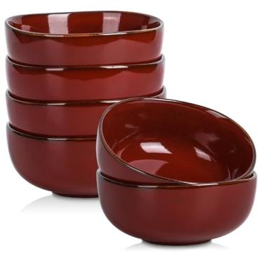 Imagem de vicrays Conjunto de tigelas de cereais de cerâmica - Conjunto de tigelas de salada de sopa de porcelana de 737 g - Conjunto de tigelas de creme de sobremesa de arroz - Resistente a lascas e lavável no