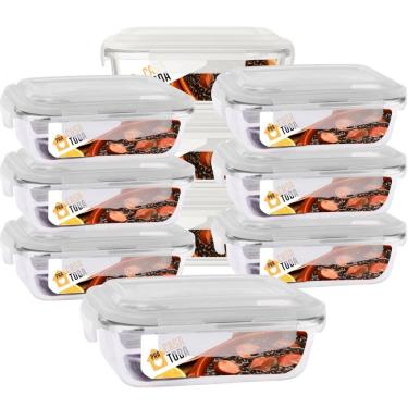 Imagem de Conjunto 10 Potes Vidro Retangular 1040ml Com Tampa Marmitas Fitness