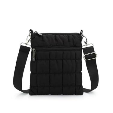 Imagem de Pequena bolsa tiracolo acolchoada para mulheres, bolsa tiracolo acolchoada com alça de ombro, mini bolsas, leve, preta