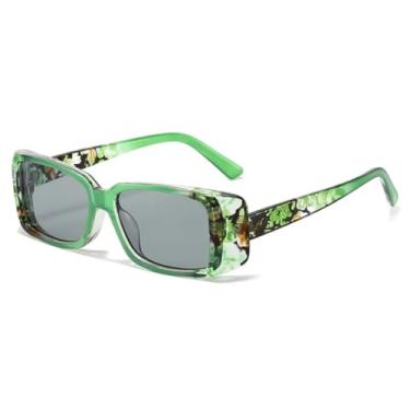 Imagem de HCHES Óculos de sol coloridos femininos, óculos de sol da moda punk feminino, multicolorido, degradê (verde, flor e cinza)
