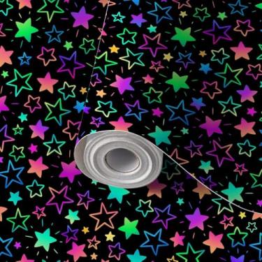 Imagem de AJWGDJAWYV Papel de parede autoadesivo de parede autoadesivo sem costura estrelas neon brilhantes papel de contato papel de parede amigável para locatário para cozinha berçário quarto 61 cm x 299 cm