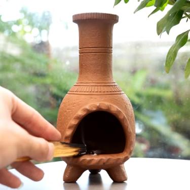 Imagem de MOUGIGI Queimador de terracota Palo Santo feito à mão para manchas e meditação – Prato de incenso de argila chiminea estilo mexicano para altar Wiccan e limpeza de energia negativa