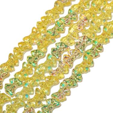 Imagem de Songxi 60 peças de laço amarelo - 2 contas de vidro semi-banhadas para fabricação de joias, contas de cristal feitas à mão de 10 × 14 mm para pulseira, colar, chaveiro, contas espaçadoras soltas para