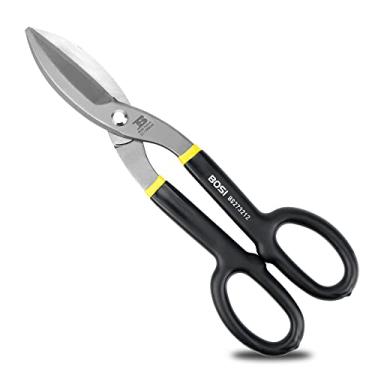 Imagem de B BOSI TOOLS Cortador de metal de lâmina plana de 30,5 cm, tesoura reta, lâmina de aço carbono forjada com gota resistente com alça de borracha confortável para cortar chapas metálicas