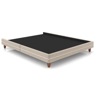 Imagem de Cama Queen Base Box Pés Madeira 160cm Suném P05 Veludo Bege Bouclê Cru