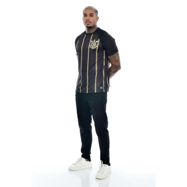 Imagem de Camisa Corinthians Listrada, Masculina, Preta, XGG