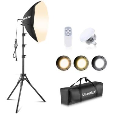 Imagem de UBeesize Kit de iluminação Softbox para fotografia 50 x 50 cm, kit de iluminação softbox profissional com lâmpadas LED de 85 W 3000 – 7500 K, luzes de estúdio para fotografia/transmissão ao vivo