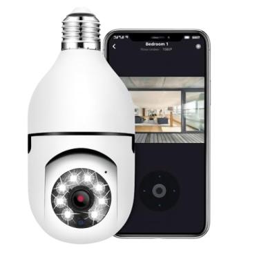 Imagem de Câmera Lâmpada 360º Wi-Fi IP Segurança Espiã Inteligente Visão Noturna HD Áudio Bidirecional
