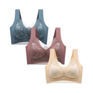 Imagem de Bralette Push up De Renda Feminina, 3 Peças, Sem Costura, Seda Gelada,