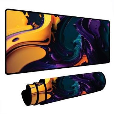 Imagem de Mouse Pad Gamer Speed Extra Grande Desk Pad Profissional Premium Com Borda Costurada 60x30 - Tinta Roxo Amarelo