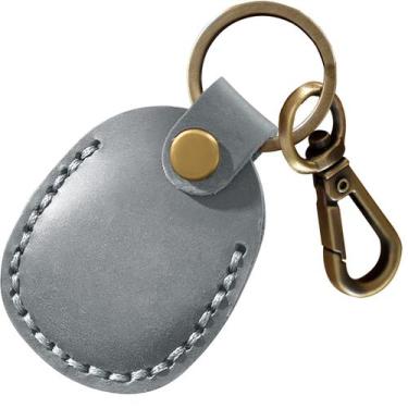 Imagem de Suporte Airtag Q1T5 em couro genuíno, cobertura total, cinza