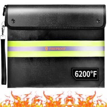 Imagem de Bolsa de documentos atualizada à prova de fogo 3,426 °C, 37,6 cm grande à prova d'água à prova de fogo segura com zíper, 9 camadas de materiais com isolamento térmico, bolsa de dinheiro à prova de