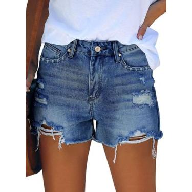 Imagem de Apenas shorts jeans folhados, azul marinho, de cintura alta, rasgados 