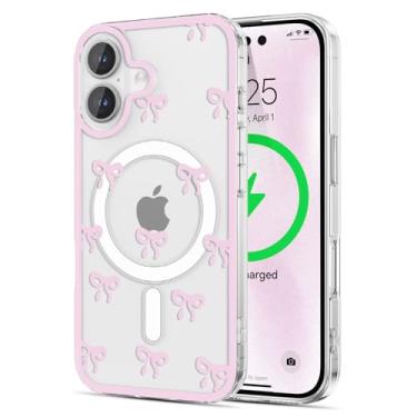 Imagem de EYZUTAK Capa magnética para telefone novo, compatível com MagSafe, capa protetora de policarbonato durável com estampa de laço de fita transparente com laço estético, elegante, fina, antiamarelamento