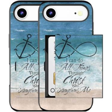 Imagem de MUQR Capa para celular 17 Air compatível com suporte de cartão fofo - Capa tipo carteira robusta com design Kawaii, proteção contra quedas de grau militar para mulheres (versículos cristãos da Bíblia