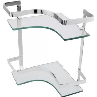 Imagem de Porta Shampoo Duplo de Vidro 6mm, Meia Lua com Borda Chata Luxo, Cromado, 33x27x21cm, Suporte de Parede para Banheiro