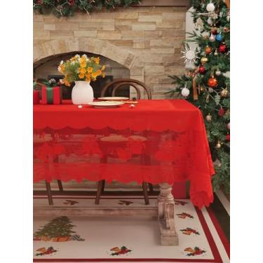Imagem de Jayla Toalha de mesa de renda vermelha de Natal, toalha de mesa retangular vintage de renda vermelha para decoração de festa, piquenique, jantar, 152 x 203 cm