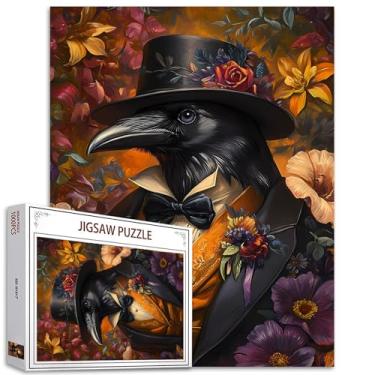 Imagem de Quebra-cabeça Serious Crow 1000 peças de animais usando chapéu arte quebra-cabeça para desafiar atividades em família, jogos, faça você mesmo, quebra-cabeça de trabalho manual para decoração de parede