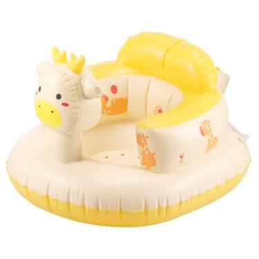 Imagem de XYDHQS Assento de bebê inflável, assento de bebê inflável, bomba embutida, assento de chão de cervo portátil de desenho animado, respirável, inflável, para ambientes internos e externos para bebês de