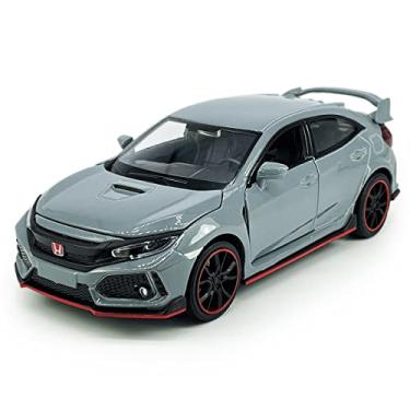 Imagem de Civic Type R Toy Car Hatchback Sports Diecast Model Car 1/32 Scale Metal Pull Back Friction Powered Vehicles Doors Open Light Sound Alloy Casting Toys for Boys Kids Adults Birthday Gifts, Cement Grey
