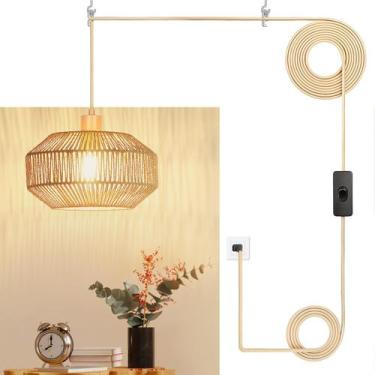 Imagem de Luminária pendente de papel, luzes suspensas de vime tecidas, luminári