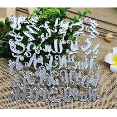 Imagem de 26 Cortadores de metal com letras de corte de letras do alfabeto de 26 maiúsculas Cortados para álbum de fotos de scrapbook DIY em relevo Estêncil de corte de matriz Cartões de papel Decoração Materiais de artesanato de papel Estêncil de corte de matriz