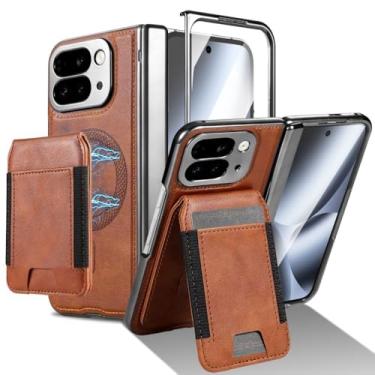 Imagem de LTLMYDAM Capa de dobradiça para Google Pixel 10 Pro Fold, capa de couro com sucção magnética removível, protetor de tela embutido, capa à prova de choque, laranja, 10 Pro Fold