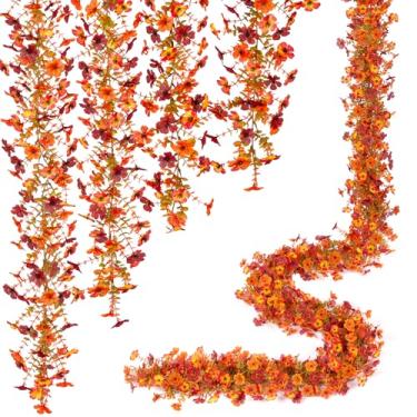 Imagem de Ammyoo Guirlanda artificial de flores de outono para decoração, pacote com 4, mães falsas com folhas de eucalipto, hera de folhas de eucalipto, resistente a UV, margarida floral para casa, jardim