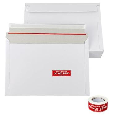 Imagem de Neehows Pacote com 50 envelopes de papelão A4 32,5 x 23,4 cm, envelopes fotográficos finos de envio para cartões colecionáveis com etiquetas "DO NOT BEND", envelope de documentos autovedante plano