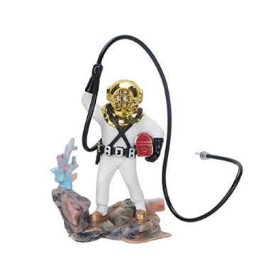Imagem de Aquarium Diver with Hose Underwater Decor Aquarium Hard Helmet Diver Resina Modelo Ornamento Betta Decoração EUA Acessórios Peixe Branco Pequeno Aerador