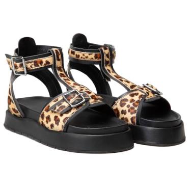 Imagem de Sandália Flatform Feminina Animal Print Pelo Onça ou Zebra Confortável Moderna e Sofisticada com Fivela no Tornozelo (Onça, BR, Adulto, Numérico, 38)