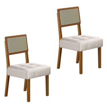Imagem de Conjunto 2 Cadeiras para Sala de Jantar Pés em Madeira Maciça Liz Palha