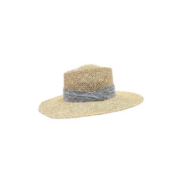 Imagem de Chapéu De Palha Natural Praia Faixa Cinza Luxo Kca2110-23