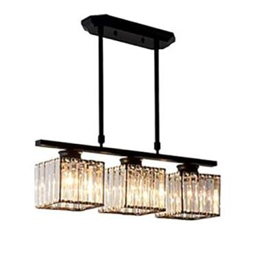 Imagem de Lustre moderno de cristal dourado, luminária pendente de luxo elegante para sala de estar, quarto, sala de jantar, luminária de teto, design retangular simples (3 cabeças, preto)