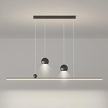 Imagem de Luminária pendente linear LED, lustre de tira longa, luminária minimalista de teto suspensa com holofote, luminária pendente para mesa de jantar, luminária para ilha de cozinha, escritório e