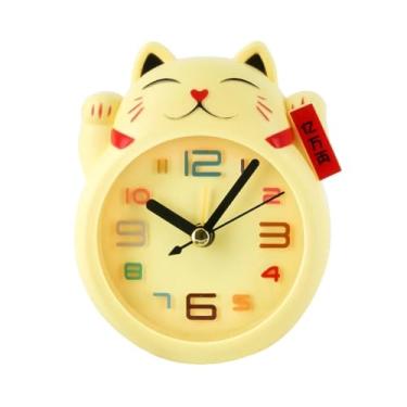 Imagem de Despertador digital despertador criativo gato da sorte despertador mini decoração de mesa estudante bonito plástico para pessoas que dormem pesadas (amarelo)
