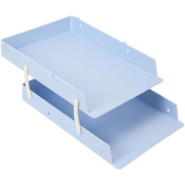 Imagem de Bandeja empilhável de cartas para organizador de mesa, 2 camadas A4, bandeja de papel empilhável, caixa de armazenamento de documentos, organizador de mesa, suporte empilhável, azul