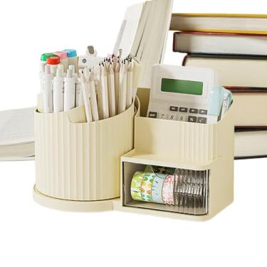 Imagem de Porta-lápis – Organizador giratório | Organizador de mesa giratório de 360 graus | Suporte de caneta para acessórios | Recipiente de grande capacidade compartimentado com gaveta para meninos, meninas