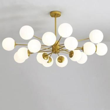 Imagem de Lustre moderno dourado Lustre de latão escovado Luz de teto Vidro leitoso Pendurado Luminárias Lustre de quarto para sala de jantar Sala de estar Cozinha Ilha Banheiro, 16 luzes