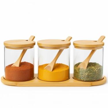 Imagem de Kit 3 Porta Condimentos 270ml de Vidro com Tampa e Colher de Bambu na Bandeja – Elegante, Resistente e Prático para Temperos e Especiarias - MJ BRANDS