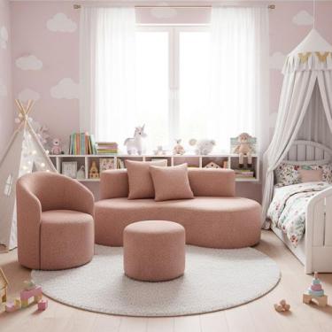 Imagem de Conjunto 01 Poltrona + Sofá e 1 Puff Curvo Orgânico Nature Gaia Boucle