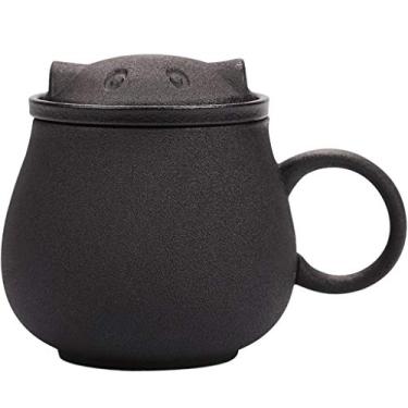 Imagem de Caneca de cerâmica caneca de cerâmica criativa tampa de cabeça de gato caneca de grande capacidade copo de café para presentes de saúde de escritório e família 380ml preto casa e escritório (cor: a)