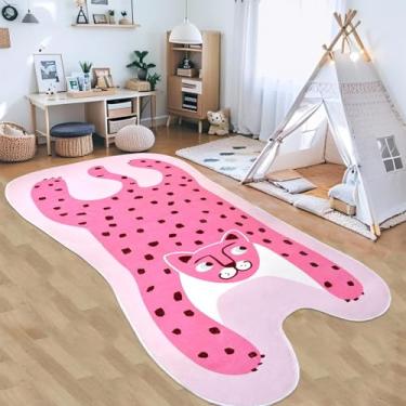 Imagem de Lacomfy Tapete infantil rosa leopardo 10 x 1,8 m, tapete de brincar em forma de animal da selva para quarto de crianças, meninos e meninas, tapete fofo de corredor de desenho animado para adolescentes