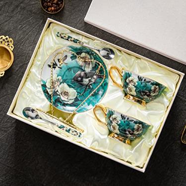 Imagem de Xícara de chá/café de cerâmica feita à mão, conjunto de xícara de café de porcelana de osso estilo europeu, conjunto de xícara de café e pires domésticos, conjunto de chá da tarde de luxo