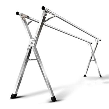Imagem de escorredor de roupas, rack de lavanderia completo de aço inoxidável, dobrável, ajustável, economia de espaço instalado, para ambientes internos e externos, toalheiro externo (sem telescópico (sem tela